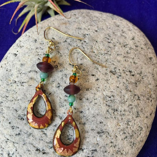 Beaded Enamel Sun Earrings