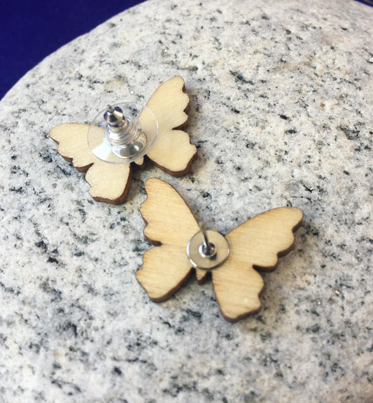 Green Wooden Butterfly Earrings