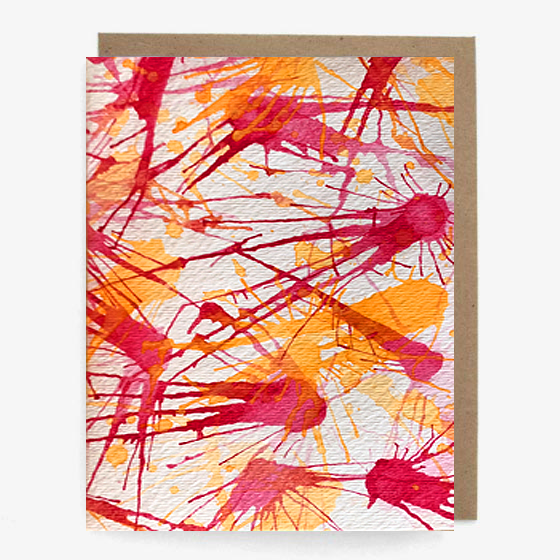 Red & Yellow Paint-Splattered Watercolor Card