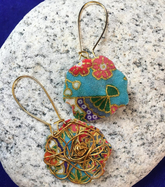 Wire & Japanese Fabric Earrings
