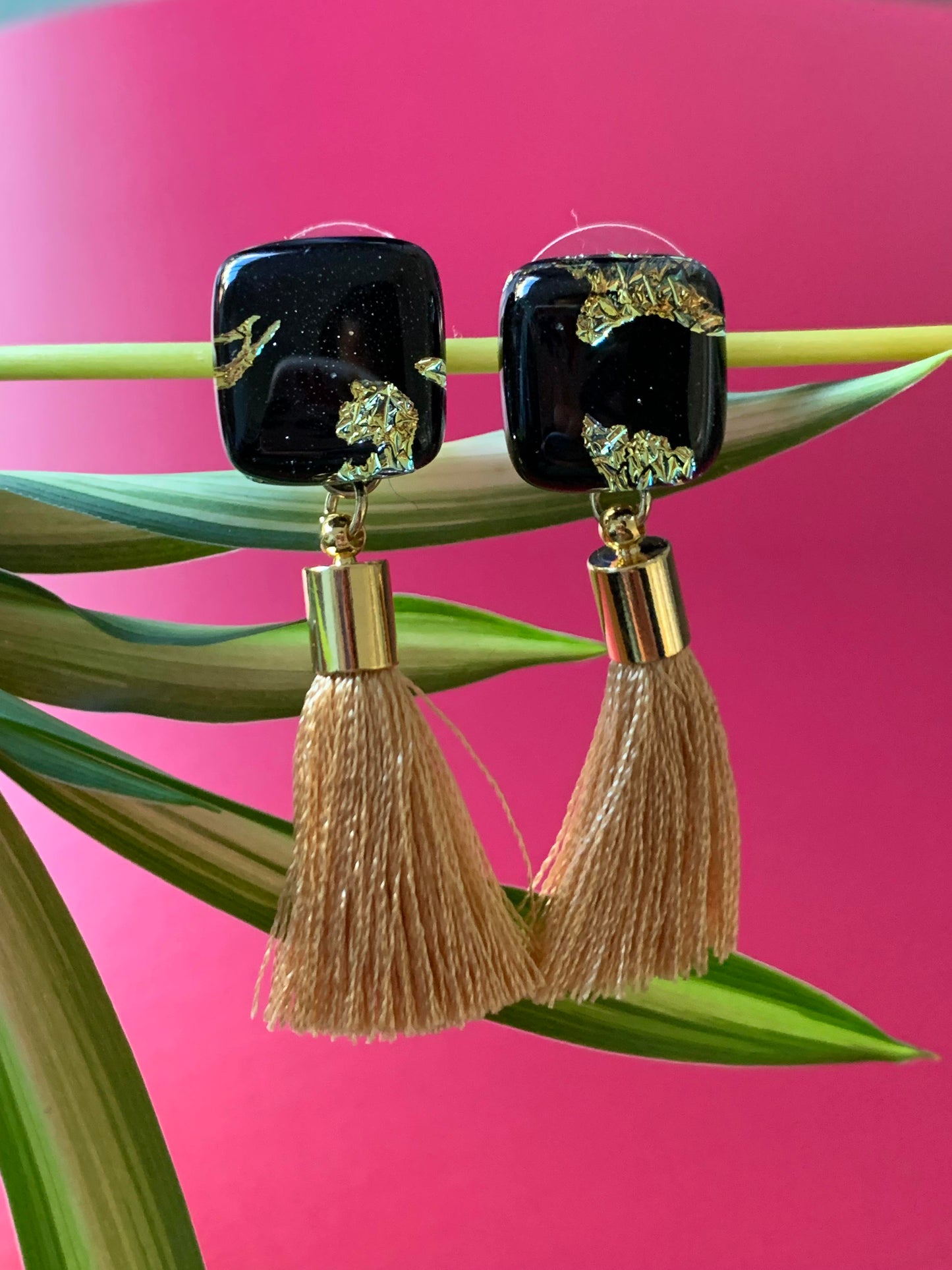 Black & Gold Tassel Earrings