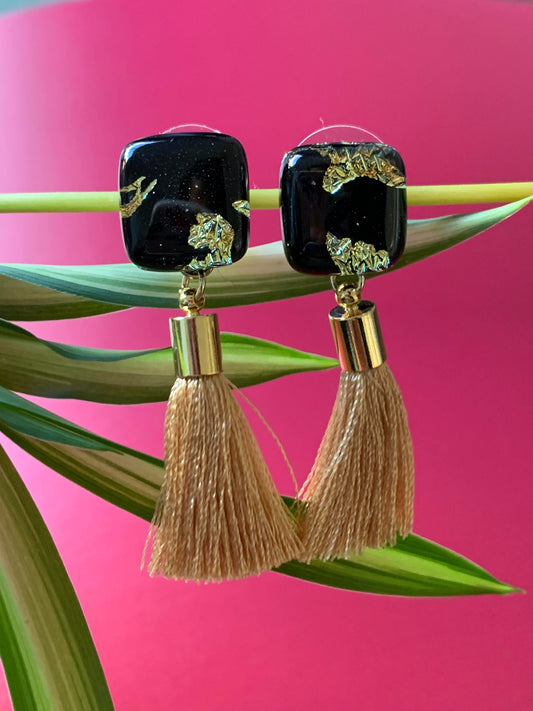 Black & Gold Tassel Earrings
