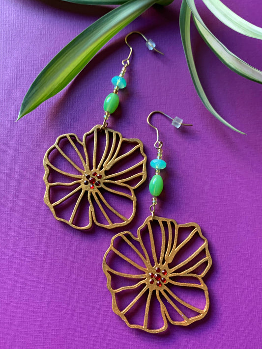 Beaded Wooden Flower Dangles