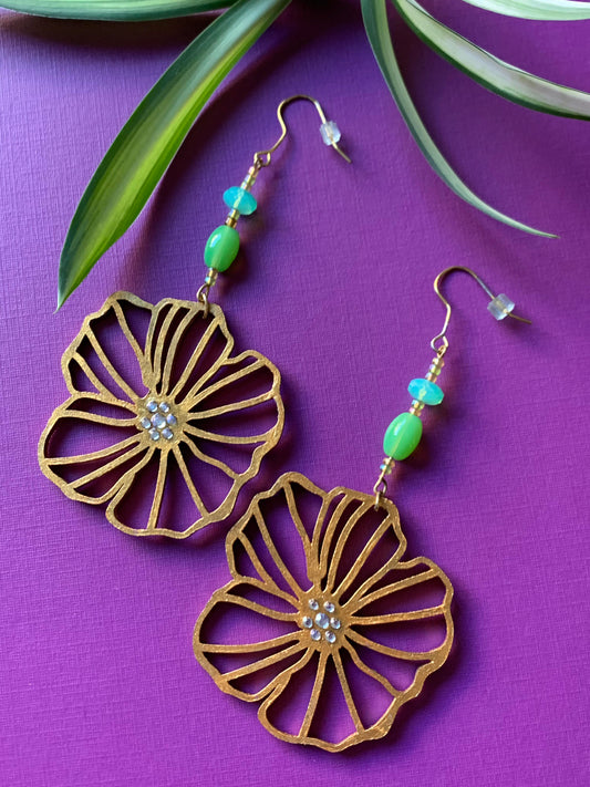 Beaded Wooden Flower Dangles