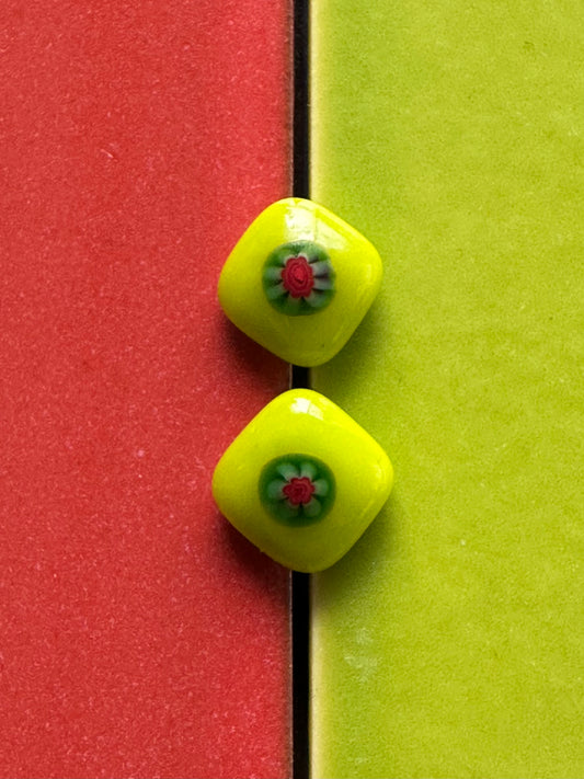 Millefiori Martini Olive Fused Glass Studs