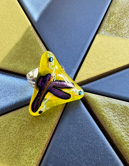 Funky Purple Dragonfly Fused Glass Ring