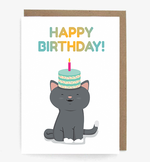Happy Birthday Cat (Grey)