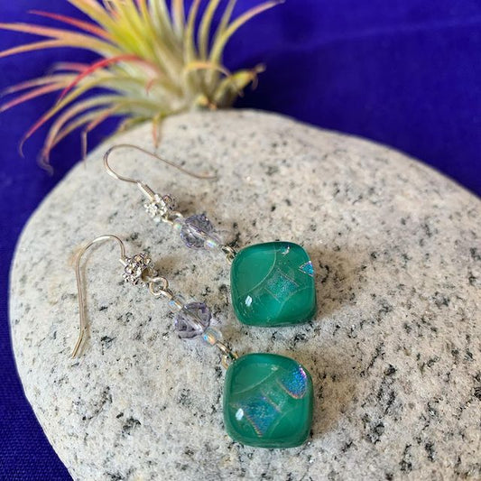 Beaded Cat's Eyes Green Earrings