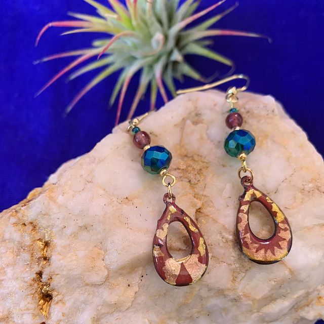 Beaded Enamel Sun Earrings