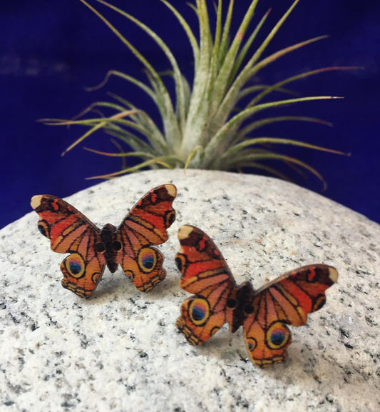 Orange & Blue Wooden Butterfly Earrings