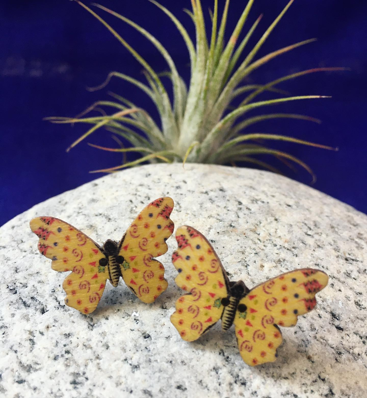 Polka-dot Wooden Butterfly Earrings