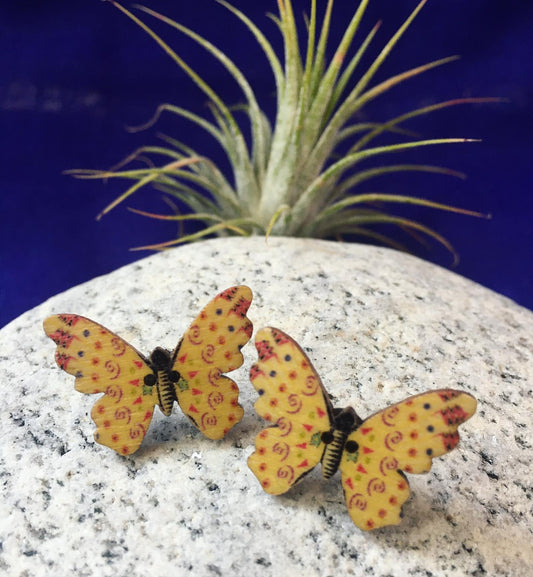 Polka-dot Wooden Butterfly Earrings