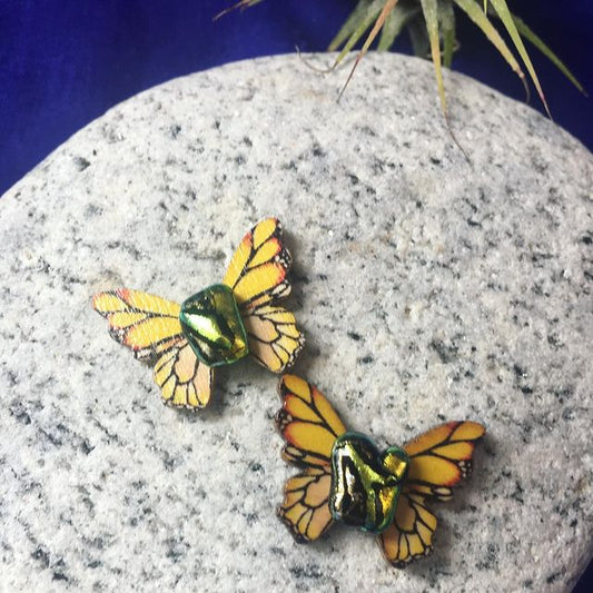 Golden Butterfly Wood & Glass Studs