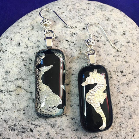 Inverted Silverfoil Seahorse Earrings