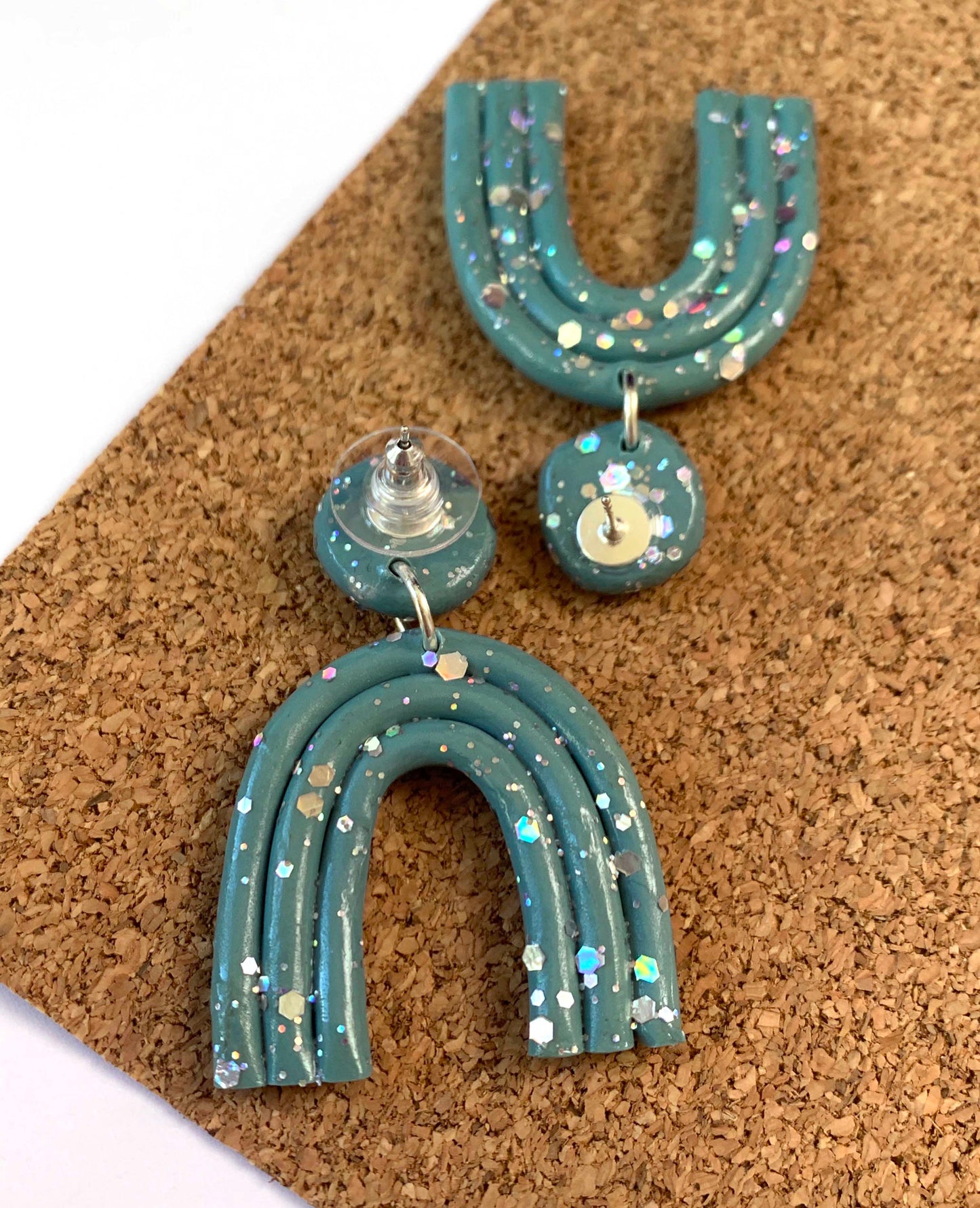 Mini Teal Glitter Rainbow Earrings