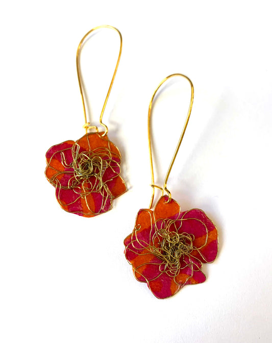 Wire & Paper Flower Earrings
