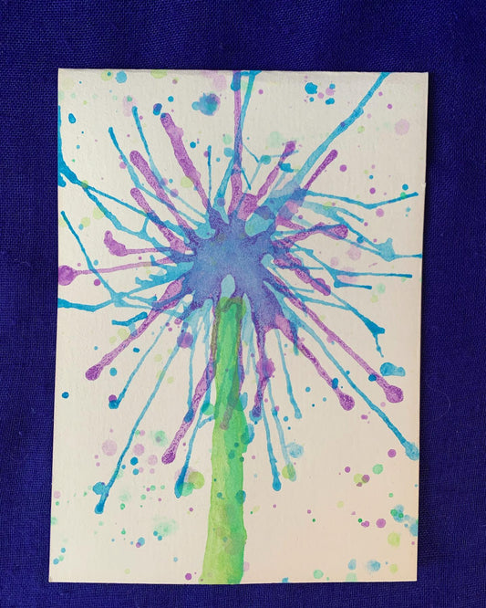 Abstract Blue & Purple Watercolor Dahlia