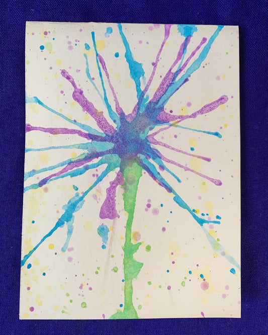 Abstract Blue Watercolor Dahlia