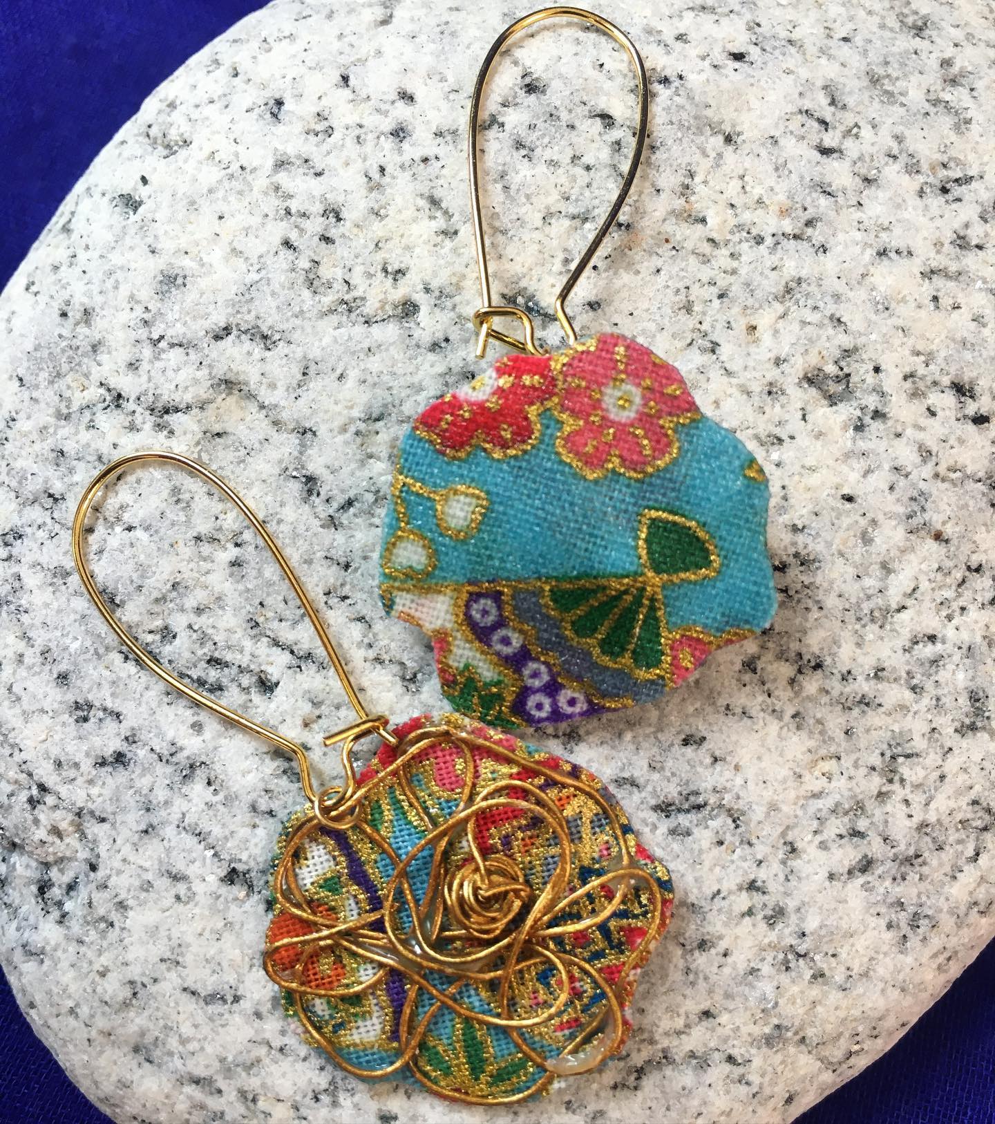 Wire & Japanese Fabric Earrings