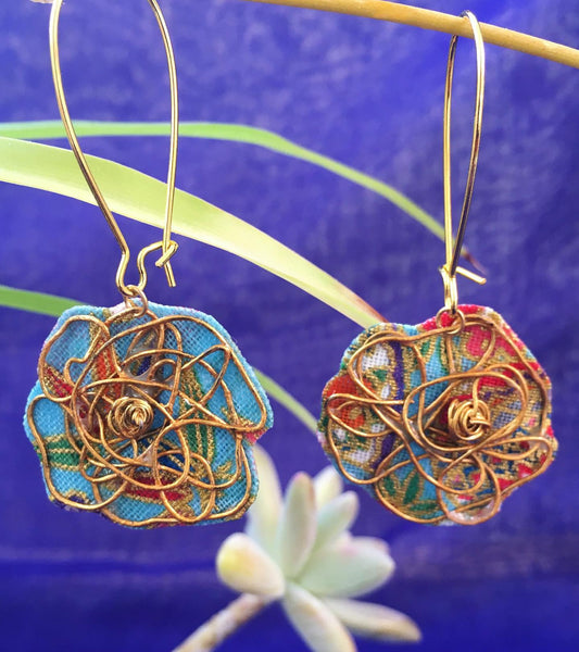 Wire & Japanese Fabric Earrings